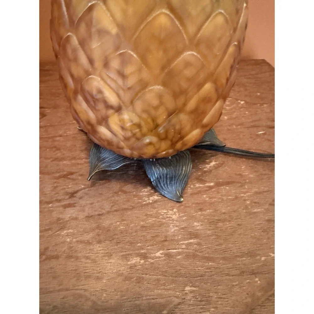 Andrea by Sadek Pineapple Accent Lamp | Brass Patina Leaves Vintage MCM